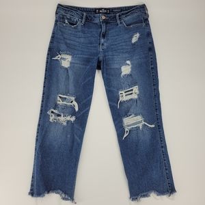 Hollister Jeans Size 32 High Rise Slim Straight Distressed Stretch Blue Wash